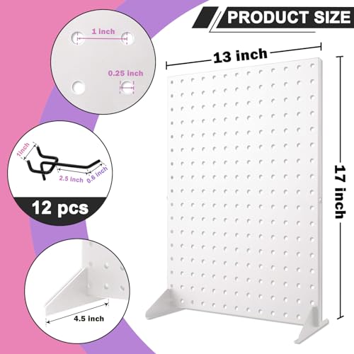 Acfunique Peg Board Display Stand for Vendors with 12 Hooks Metal Tabletop Pegboard Display Stand for Craft Shows 17" X 13" Retail Display Racks Peg Board Organizer Holder White - size: White 1 Display+12 Hook