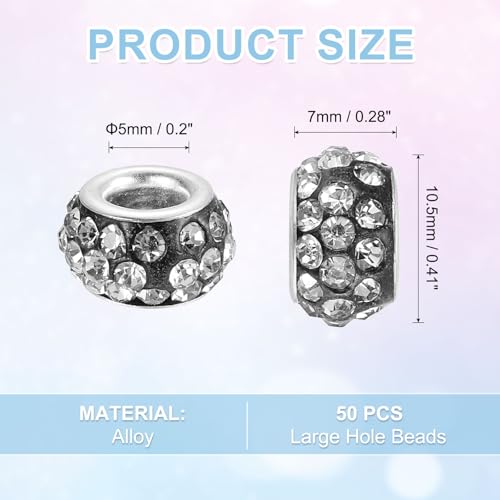 uxcell 50Pcs European Large Hole Beads, Rhinestone Craft Bead Crystal Charm Spacer Beads for Pens Bracelet Making Necklace DIY Craft, Black White - color: Black White