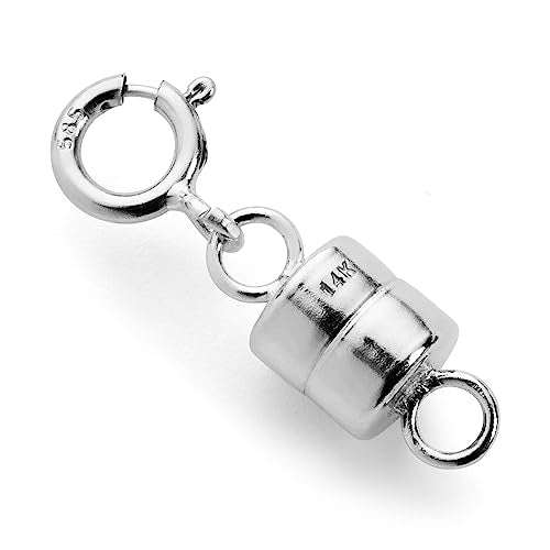 14K White Gold Magnetic Clasp Converter Round with Spring Ring | 15.8 mm x 4.5 mm | for Small Necklace or Bracelet | 1 Clasp