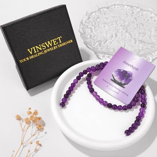 Vinswet 60pcs 6mm Amethyst Natural Stone Beads Round Genuine Real Stone Beading Loose Gemstones DIY Smooth Bead for Bracelet Necklace Earrings Jewelry Making - color: Amethyst, size: 6mm