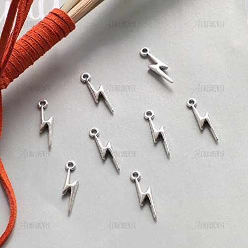 AUEAR, Flash Shape Charms Lightning Bolt Pendants Alloy Charm for Jewelry Making Supply Bracelet Necklace Earrings DIY Crafting Antiqued - color: Silver