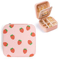 Strawberry Small Travel Jewelry Case with Mirror Portable Pink PU Leather Box Earrings Necklaces Rings Bracelets Storage Organizer Gift for Women And Girls