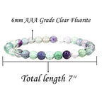 Angelstones Handmade Natural Healing Gemstone 6mm Round Beads Stretch Crystal Bracelet 7 Inch Unisex - color: Clear Fluorite