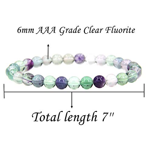 Angelstones Handmade Natural Healing Gemstone 6mm Round Beads Stretch Crystal Bracelet 7 Inch Unisex - color: Clear Fluorite