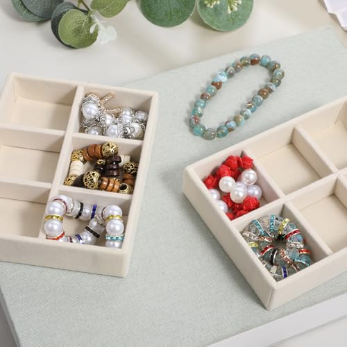 2 Pcs Stackable 6 Grids Drawer Jewelry Organizer, Premium Velvet Jewelry Box Inserts Felt Jewelrys Tray for Drawers Inserts Storage Tray Display Case Stud Earrings Bracelets Necklace Rings