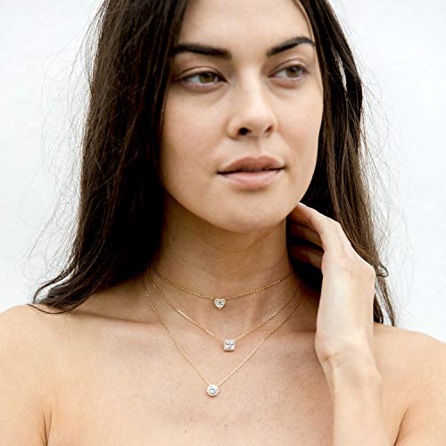 PAVOI 14K Gold Plated Post Faux Diamond Round Solitaire Pendant Halo Necklace | Gold Necklace for Women | Slider Adjustable - style: Circle