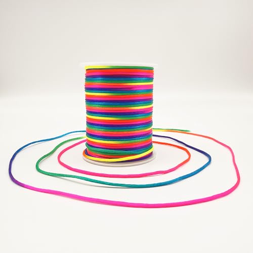 2 mm 330 Feet Satin Nylon Cord String for Jewelry Making Bracelet Necklaces Beading Thread Rattail Macrame Kumihimo Chinese Knot Craft - size: Rainbow
