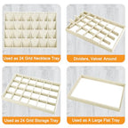24 Grids Stackable Jewelry Tray Organizer with Removable Dividers, Velvet Jewelry Display Tray for Earrings Necklaces Bracelet Rings Display Showcase - Light Khaki - color: Light Khaki
