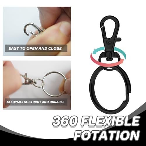Keychain, 68PCS Swivel Snap Hooks with Key Rings, Metal Lobster Claw Clasp,34PCS Keychains Clips Hooks and 34PCS Key Chain Rings,Keychain Rings for DIY Crafts,Jewelry Making (Black) - color: black