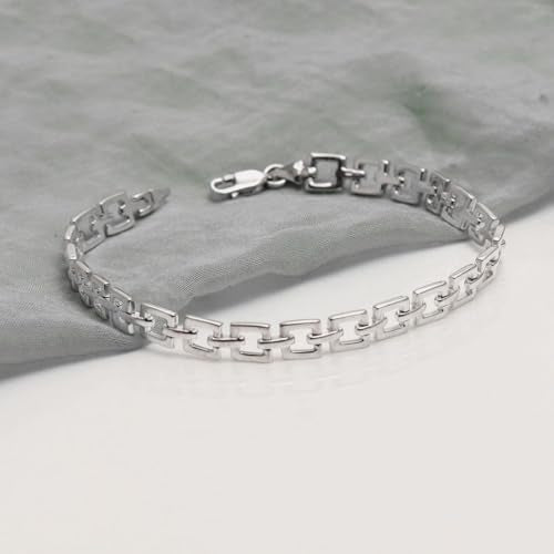 LeCalla Handmade Sterling Silver Mens Bracelets | Solid Italian 925 Chain Bracelets | Classic Designs Chain Bracelets for Men | Men's Silver Bracelet Gift for Dad, Boyfriend, Son - style: 8.5" Open Square Link