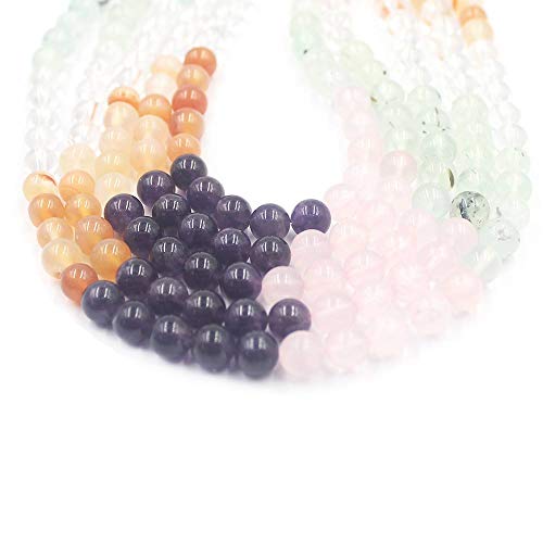 6 8 10 12mm Natural Mixed Carnelian Crystal Amethyst Rose Quartz Prehnite Round Jewelry Loose Gemstone Beads Strand 15" Natural Stone for Necklace Bracelet DIY Design - size: 8mm