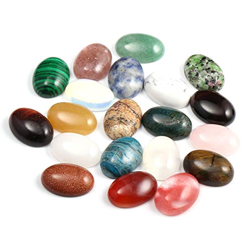 CAB Cabochon Natural Stone Beads for Jewelry Making - Oval, Random Color, Crystal Quartz - Size 15x20 mm, 20 Pieces - size: 15x20mm
