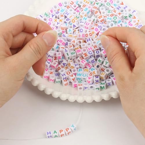 Acrylic Letter Beads Alphabet Colorful Letter White Cube Beads for Friendship Bracelets and Gifts Souvenir Jewelry Making(6 * 6mm Cube, 900pcs) - color: Colorful White(Cube)