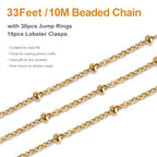 Kyutong 10M Gold Stainless Steel Jewelry Chain in Bulk Beaded Cable Link Chain Roll with Jump Rings and Lobster Clasps for DIY Jewelry Making Supplies - color: Cross Bead Gold