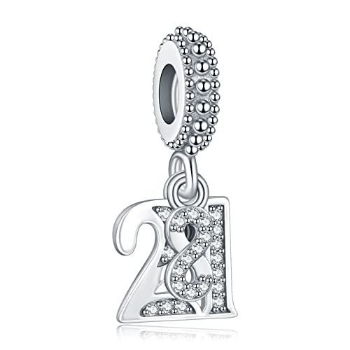 Love Family Friendship Graduation Mothers Nurses Day S925 Bead Pendant Charms for Pandora Bracelets Necklaces, Gifts Women, for Anniversary Birthday Valentines Day Christmas, Silver Gold - style: Number 21 Charms Pendant