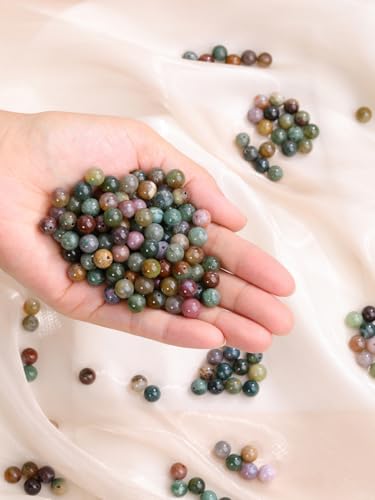 Jovivi 8mm Round Indian Agate Gemstone Beads, 96pcs Energy Healing Crystals, Polished Smooth Stone Beads for Jewelry Making - color: Indian Agate