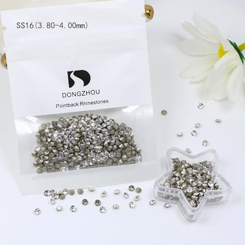 DONGZHOU Faceted Pointback Rhinestone,720Pcs Round Glass Stone Crystal Gems Diamonds Beads for Nail Art Decorations Jewelry Making DIY Craft Ring Embellishment,SS16(3.80-4.00MM) - size: SS16(3.80-4.00MM)