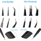 YHYZ 9PCS Precision Tweezers Set, Premium Anti-Static Stainless Steel Precise Tweezers (Fine, Curved, Flat), for Craft, Electronic, Soldering, Model, Hobby, Jewelry Making, Laboratory - style: 9pcs with case, V1