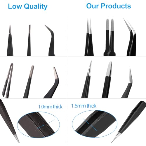 YHYZ 9PCS Precision Tweezers Set, Premium Anti-Static Stainless Steel Precise Tweezers (Fine, Curved, Flat), for Craft, Electronic, Soldering, Model, Hobby, Jewelry Making, Laboratory - style: 9pcs with case, V1
