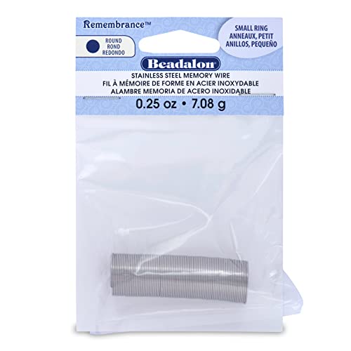 Beadalon Remembrance Stainless Steel Memory Wire, Heavy Duty Round, Bracelet, Large, Bright, 1 oz, Approx. 30 coils - size: Ring, Small, style: 0.25 oz, approx 75 coils