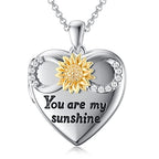 SOULMEET Personalized Silver Locket Necklace That Holds Pictures Photo Keep Someone Near to You, Memorial Custom Lockets Necklaces Letters Engraving for His Her - color: A4-Infinity sunflower-Two tones White+Yellow, style: Locket Necklace Only