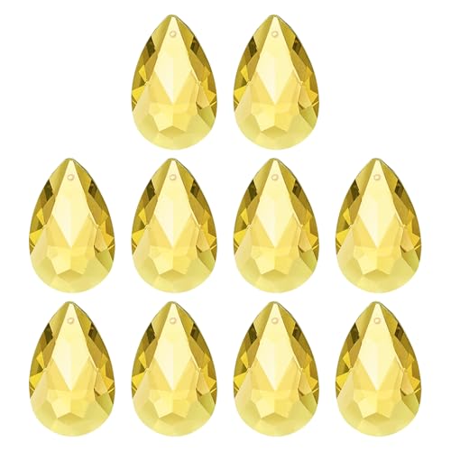 PATIKIL K9 Crystal Teardrop Pendants Oval Beads, 10 Pack 38mm Chandelier Prisms Parts Hanging Beads DIY Lamp for Arts Crafts Decoration, Golden - color: Golden