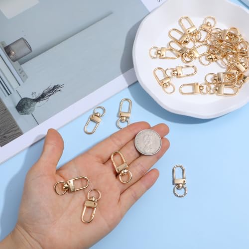 Xindojuz 30 PCS Metal Lobster Claw Clasps for Keychains and Jewelry Making, 360° Swivel Lanyards Snap Hooks Strap with Key Rings, Key Chains Connector Purses Straps Bag Charm DIY Accessories (Gold) - color: Gold