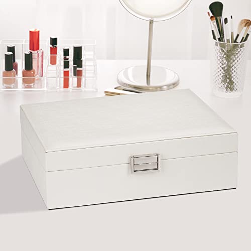 Jewelry Organizer Box for Girls Women - Double Layer Large Travel Jewelry Case with Gift Box/White - color: White