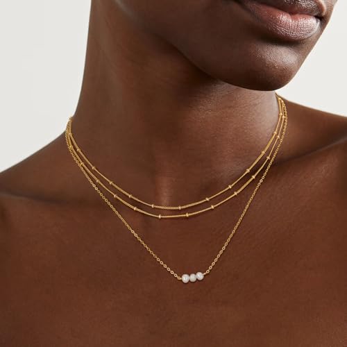 MEVECCO Dainty Gold Chain Choker Necklace 14K Gold Plated Handmade Boho Cute Tiny Beaded Link Choker Necklace Delicate Simple Minimalist Choker Necklace for Women - style: Two Layered Bead Chain GD