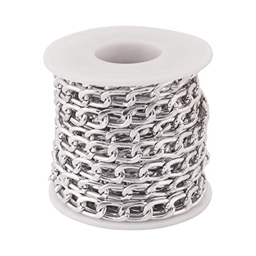 Craftdady 16.4 ft Aluminum Curb Chain Link 13.5x8mm Twisted Unwelded Silver Oval Cross Chain Link Necklace Chain with Spool for Bracelet Tassel DIY Crafts Jewelry Making - color: Silver, 13.5x8mm