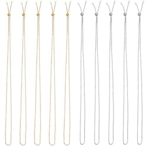 SUNNYCLUE 1 Box 10 Pack 24 Inch/0.6m 2mm Necklace Slider Chains Adjustable Necklace Chain Bulk Stainless Steel Slider Adjustable Ball Bead Findings for DIY Women Men Adults Jewelry Making Supplies