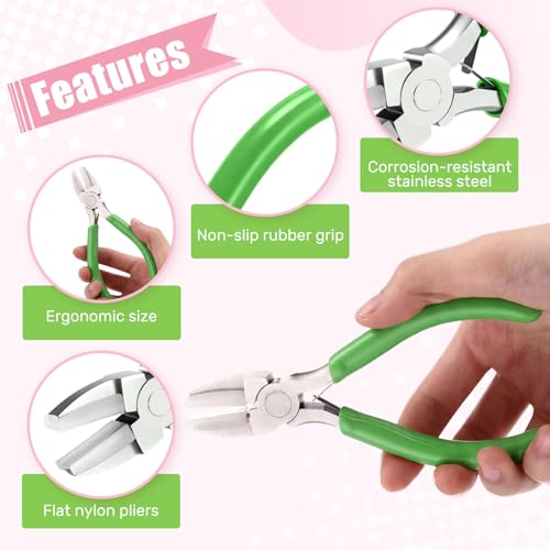 Mudder 2 Packs Nylon Nose Pliers Double Nylon Pliers Carbon Steel Jewelry DIY Tools for Beading Looping Shaping Wire Jewelry Making and Other Crafts, 5.3 Inch(Pink, Green) - color: Pink, Green