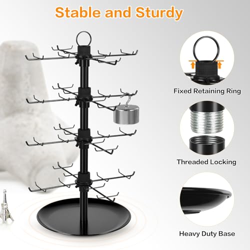 Jewelry Display for Vendors with 80 Hooks, 4 Tier Rotating Display Stand Earring Holder Organizer Adjustable Height, Earring Rack Keychain Necklace Bracelet Display for Retail - style: 4SL-BK