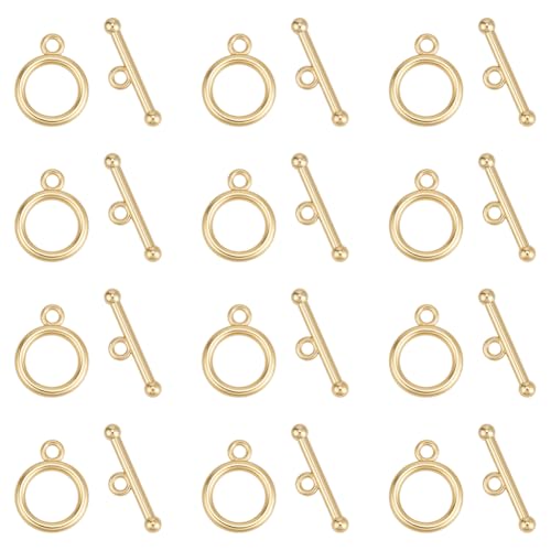 BENECREAT 12 Sets 18K Gold Plated Toggle Clasps, 0.6inch T-Bar Closure Clasp, Closure Connector for Jewelry Making Findings Necklace Bracelet Craft DIY - color: Gold