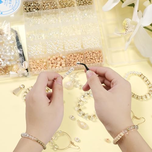 TOIPINIO Bracelet Making Kit Jewelry Making Supplies Kit Natural Stone Beads for Irregular Natural Stone with for DIY Craft-1736 PCS Friendship Bracelet/Necklace/Earrings for Adults (Clear Crystal) - color: Clear Crystal