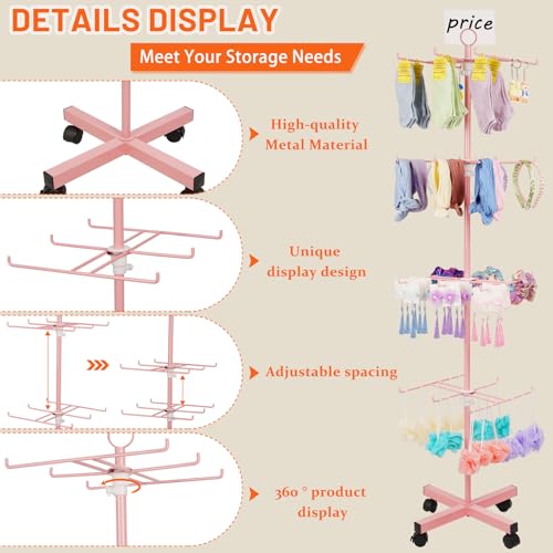 Flenpptly Retail Display Stand Rotating Display Stand 4 Tier Spinning Display Stand for Craft Shows, Jewelry, Keychain, Earring Adjustable Height Retail Display Racks (Pink) - color: 4-Tier Pink