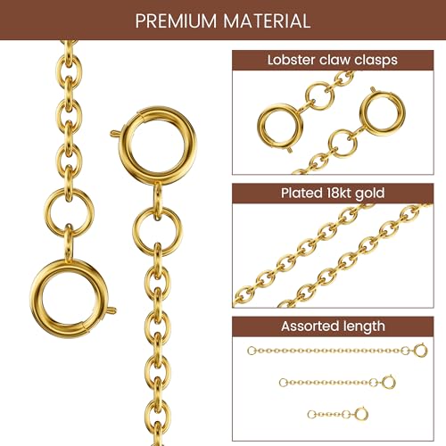 Bonison Necklace Extender Gold - 18k Gold Plated Chain Extenders for Necklaces, Necklaces Bracelet Anklet Extenders for Women Jewelry Making (3 pcs Gold 1 2 3 Inch) - color: 3 pcs Gold (1 2 3 Inch)