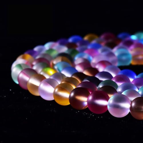 48PCS 8mm Natural Coloful Mystic Aura Quartz Gemstone Frosted Matte Titanium Rainbow Round Loose Beads 15 inch Full Strand Crystal Healing Power Quartz - color: Mix Color Mystic Aura, size: 8mm