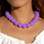 Colorful Chunky Beaded Necklace for Women Acrylic Bead Choker Necklaces Fashion Large Round Beads Necklaces for Women Handmade Summer Jewelry - color: Purple Beaded Necklace