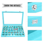 Siveit Velvet Jewelry Tray 48 Grid Jewelry Display Tray Organizer Box with Transparent Lid Rings Earrings Necklaces Pendants Display Box Suitable for Women and Girls (Light Blue) - color: Light Blue