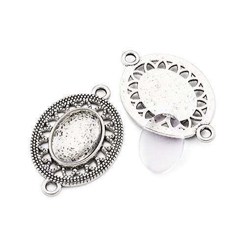 FASHEWELRY 10 Sets Tibetan Style Alloy Oval Bezel Pendant Trays with Transparent Glass Cabochons Hollow Blank Base Connector for DIY Photo Pendant Making - color: 13x18mm-10 Sets