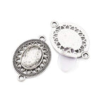 FASHEWELRY 10 Sets Tibetan Style Alloy Oval Bezel Pendant Trays with Transparent Glass Cabochons Hollow Blank Base Connector for DIY Photo Pendant Making - color: 13x18mm-10 Sets
