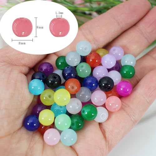 1000pcs 8MM Glass Bead Sets for Jewelry Making Kit Bracelets Beads Supplies,Imitative Jade Beads Crystal Spacer Beads Bracelet Loose Bead Sets for Jewelry Making DIY Crafts - size: 8mm Mixed Set