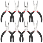 Dimeho 8 PCS Needle Nose Pliers, 5 Inch Long Nose Pliers Set Carbon Steel Serrated Jaw Plier for Wire Bending Cutting Jewelry Making Electronics Repair Object Grasping