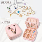 Small Travel Jewelry Case for Women, Initial Travel Jewelry Case Box Organizer Personalized Gifts, Fashion Travel Essentials Trendy Stuff for Teen Girls, Pink V - style: V