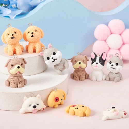 Beadthoven 16Pcs Resin Dog Charms 8 Styles 3D Opaque Dog Pendants Cute Cartoon Puppy Dangle Charms Lovely Animal Pendants for DIY Earrings Necklace Bracelets Keychains Jewelry Making Supplies - color: Mixed Color