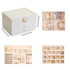 3 Layer Jewelry Box Organizer with Drawers, Lockable PU Leather Jewelry Storage Case for Mothrer's Day gifts Necklace Earring Ring Bracelet Watch, White - color: White