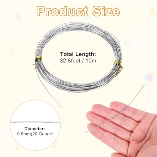 M METERXITY 20 Gauge Stainless Steel Craft Wire, 0.8mm 32.8 ft Bendable Floral Snare Wire for Jewelry Making/Sculpting/Armature Crafting/Floral Bonsai/DIY Crafts - size: 20 Gauge x 32.8 ft