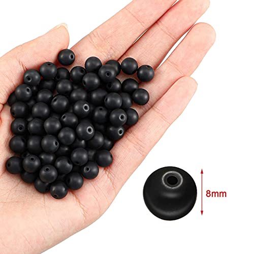 Ecally 300 Pieces Black Matte Onyx Beads Natural Black Agate Round Beads Frosted Onyx Gemstone Loose Beads for Bracelet Necklace Jewelry DIY Making (8 mm) - size: 8 mm