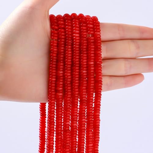 Natural Red Agate Disk Stone Spacer Beads 6x2mm 38cm/str Flat Rondelle Loose Semi Gemstone Caps for Making Bracelets Necklace - color: Red Agate
